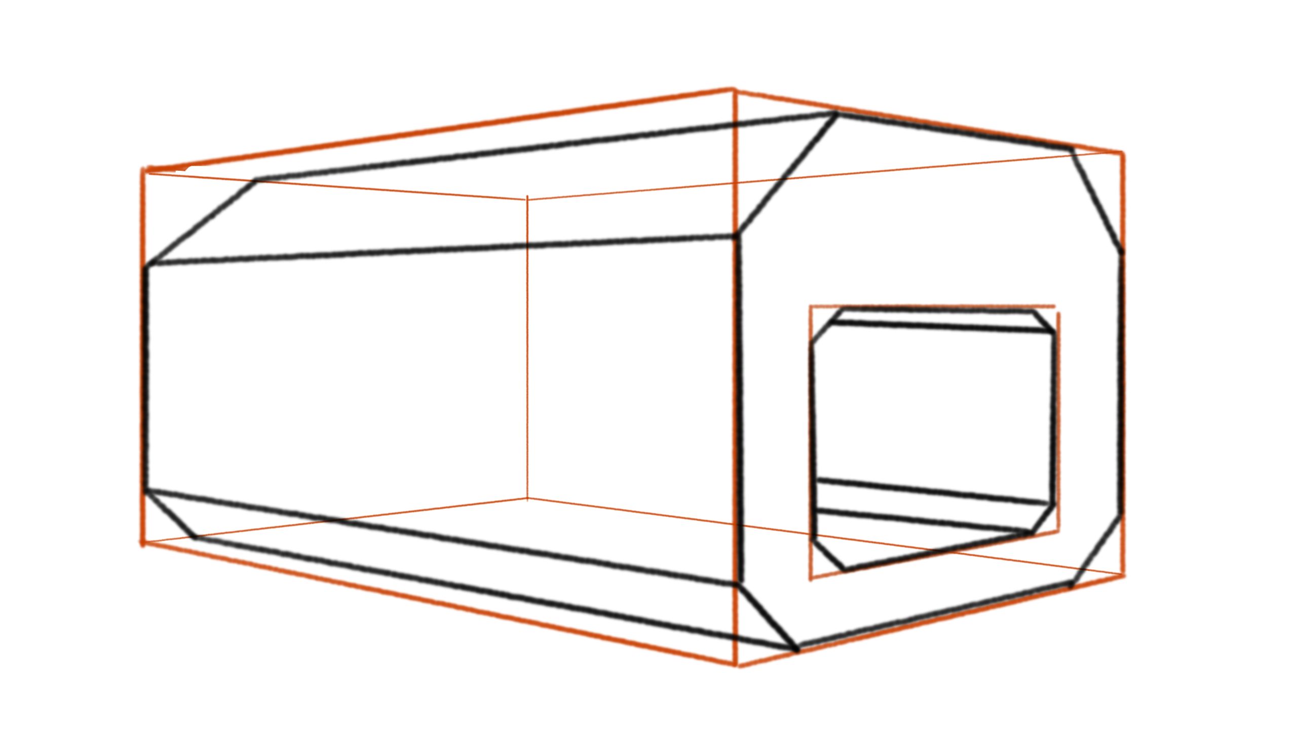 A quick sketch of some kind of abstract building with cut corners.